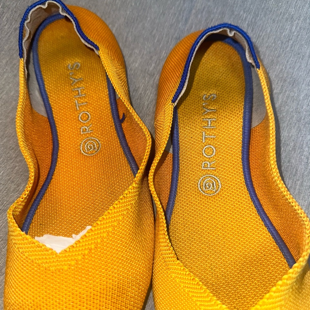 Rothy's Mustard Yellow Flats with Blue Trim